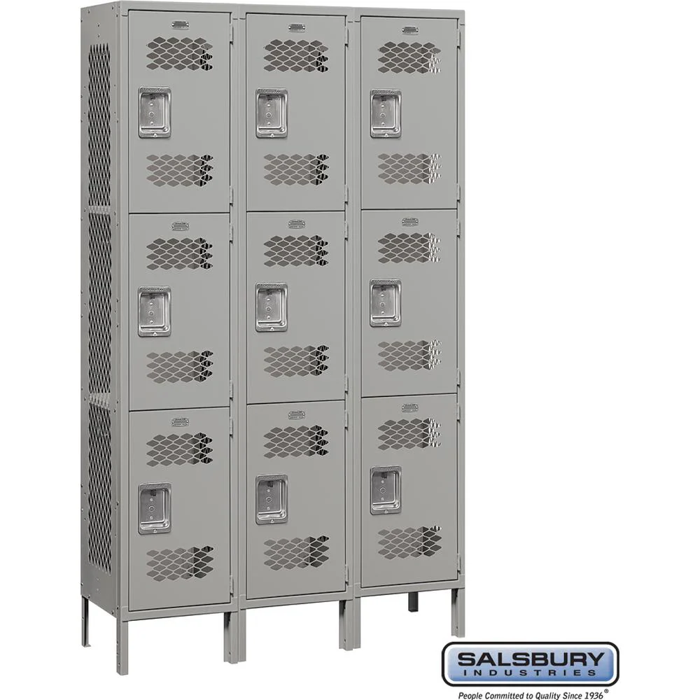 15" Wide Triple Tier Vented Metal Locker - 3 Wide - 6 Feet High - 15" Deep by Salsbury - Image 7