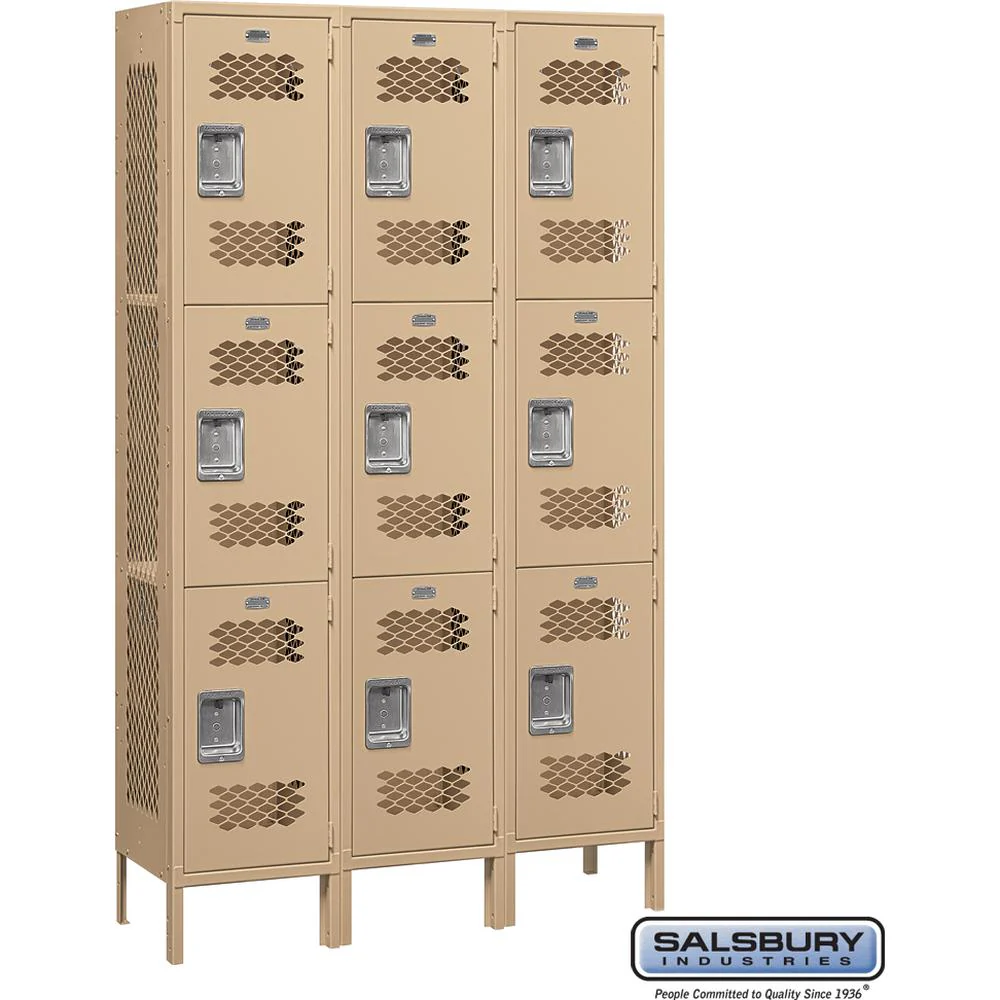 15" Wide Triple Tier Vented Metal Locker - 3 Wide - 6 Feet High - 15" Deep by Salsbury - Image 9