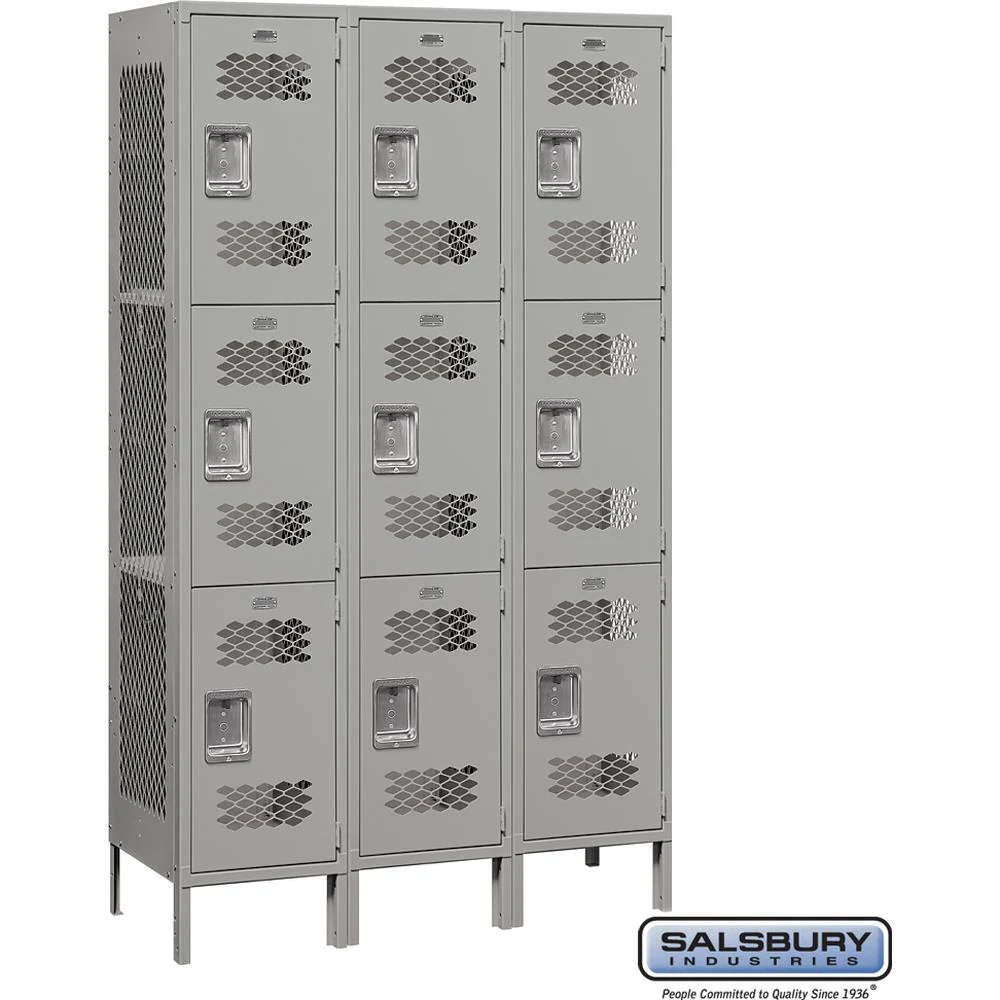 15" Wide Triple Tier Vented Metal Locker - 3 Wide - 6 Feet High - 18" Deep by Salsbury - Image 6