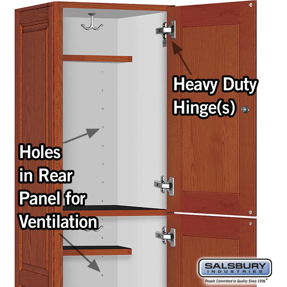 16" Wide Triple Tier Solid Oak Executive Wood Locker - 1 Wide - 6 Feet High - 18" Deep - Medium Oak by Salsbury - Image 4