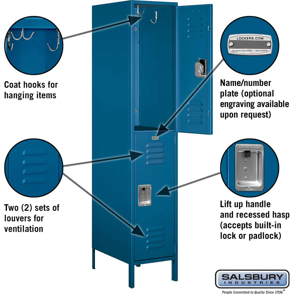 18" Wide Double Tier Standard Metal Locker - 1 Wide - 6 Feet High - 21" Deep by Salsbury - Image 2