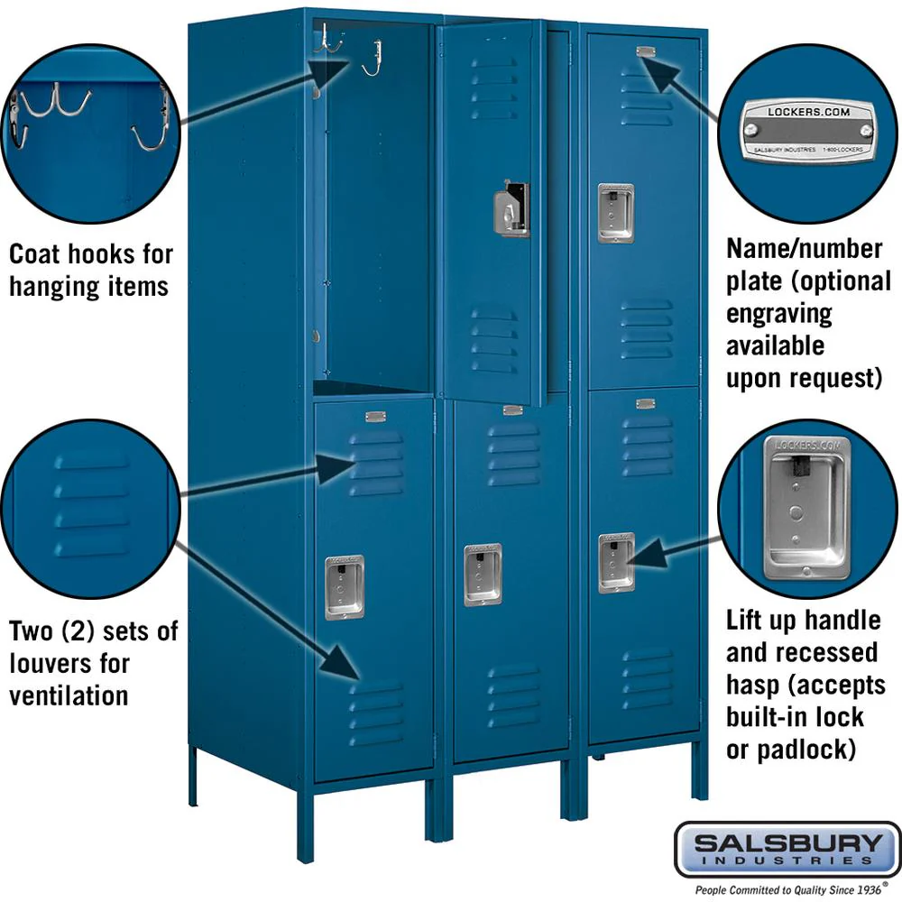 18" Wide Double Tier Standard Metal Locker - 3 Wide - 6 Feet High - 21" Deep by Salsbury - Image 2