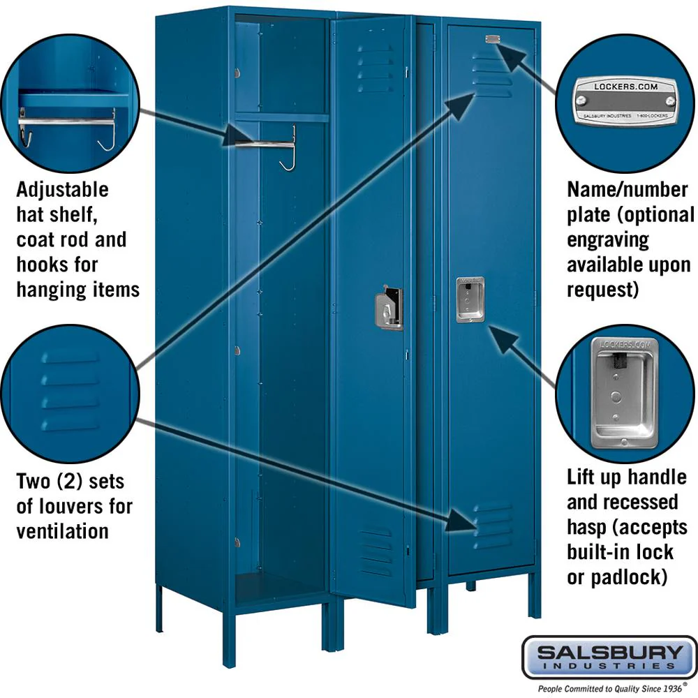18" Wide Single Tier Standard Metal Locker - 3 Wide - 6 Feet High - 18" Deep by Salsbury - Image 2