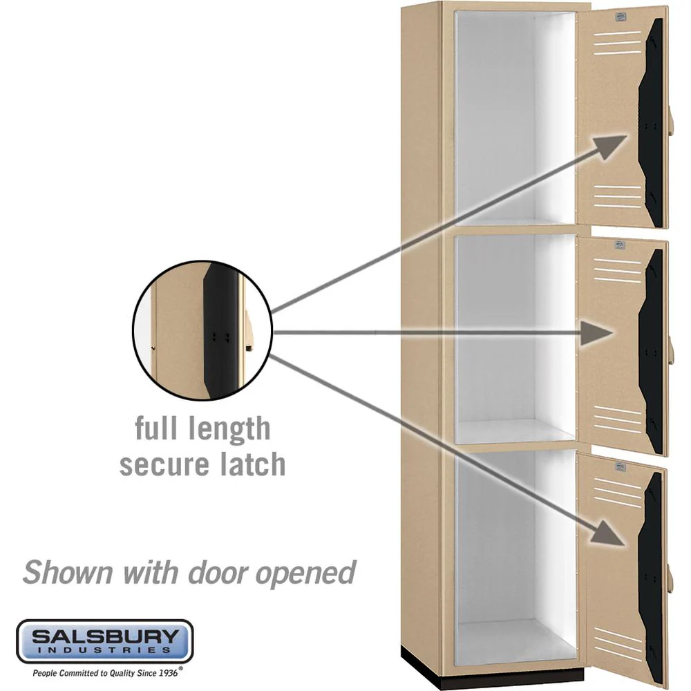 18" Wide Triple Tier Heavy Duty Plastic Locker - 1 Wide - 6 Feet High - 18" Deep - Tan by Salsbury - Image 3