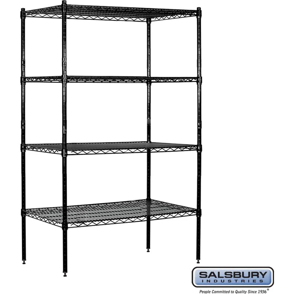 36" Wide Stationary Wire Shelving - 63" High - 18" Deep - Black by Salsbury