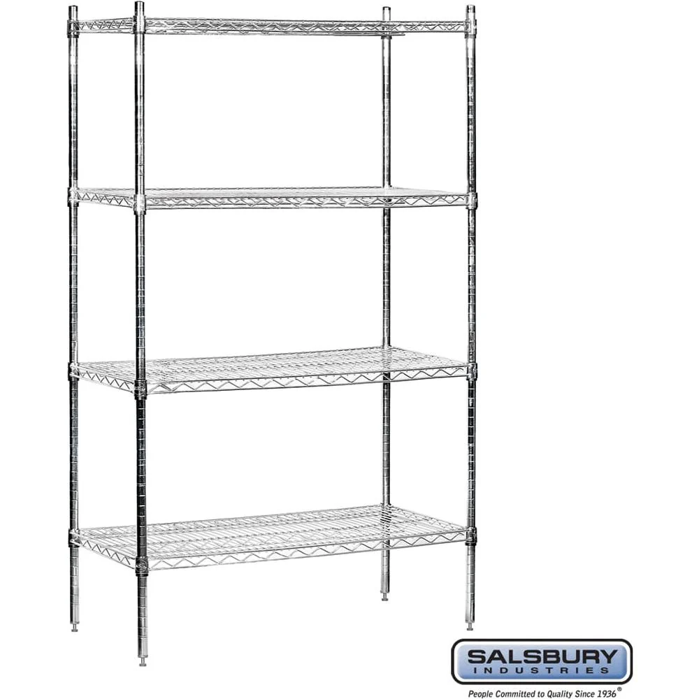 36" Wide Stationary Wire Shelving - 74" High - 18" Deep - Chrome by Salsbury
