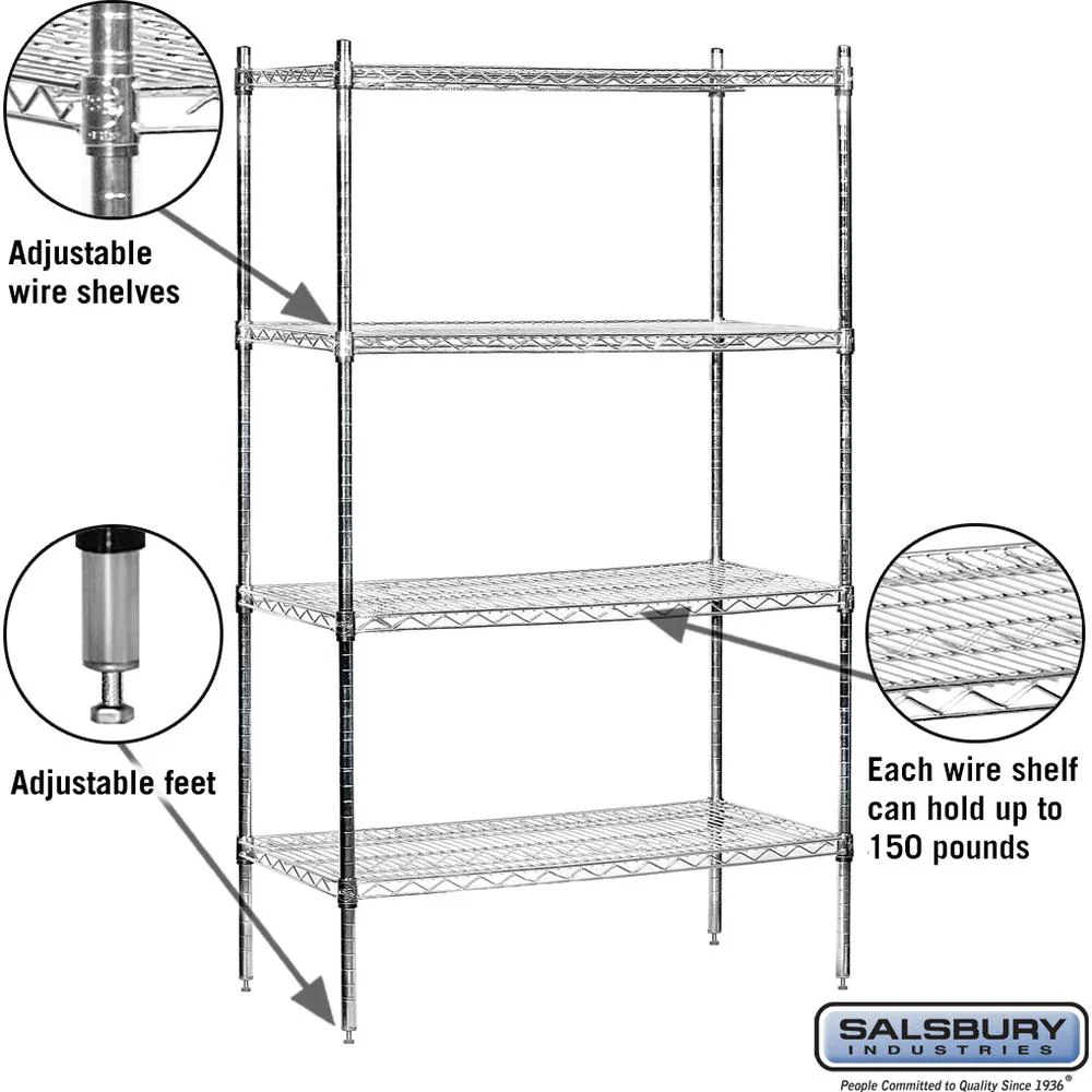 36" Wide Stationary Wire Shelving - 74" High - 18" Deep - Chrome by Salsbury - Image 2