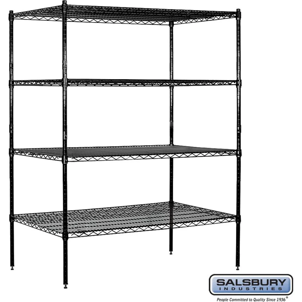 48" Wide Stationary Wire Shelving - 63" High - 24" Deep - Black by Salsbury