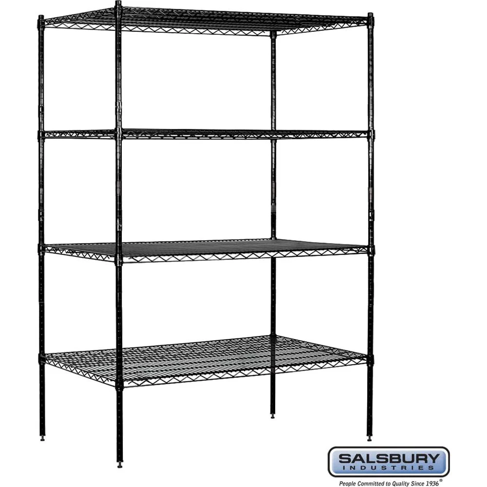 48" Wide Stationary Wire Shelving - 74" High - 24" Deep - Black by Salsbury