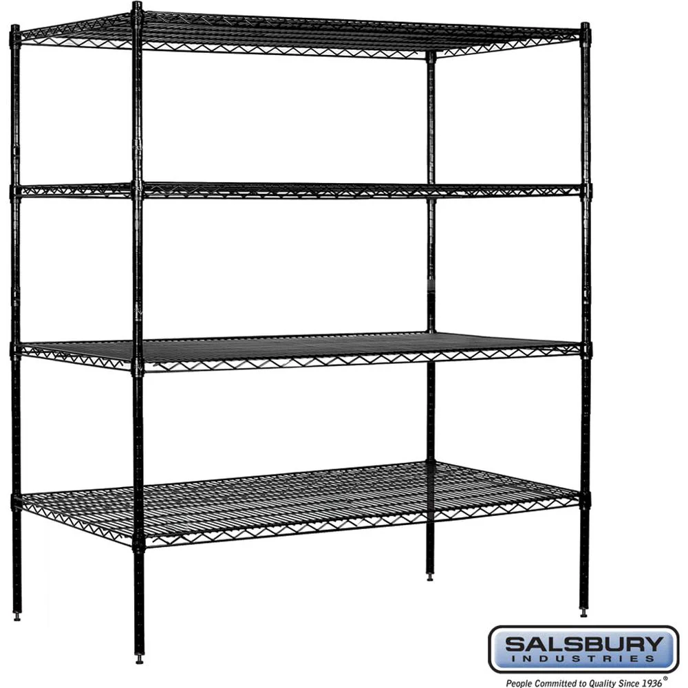 60" Wide Stationary Wire Shelving - 63" High - 24" Deep - Black by Salsbury