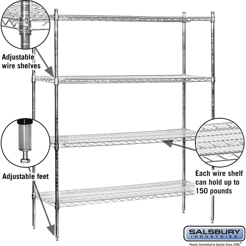 60" Wide Stationary Wire Shelving - 74" High - 18" Deep - Chrome by Salsbury - Image 2