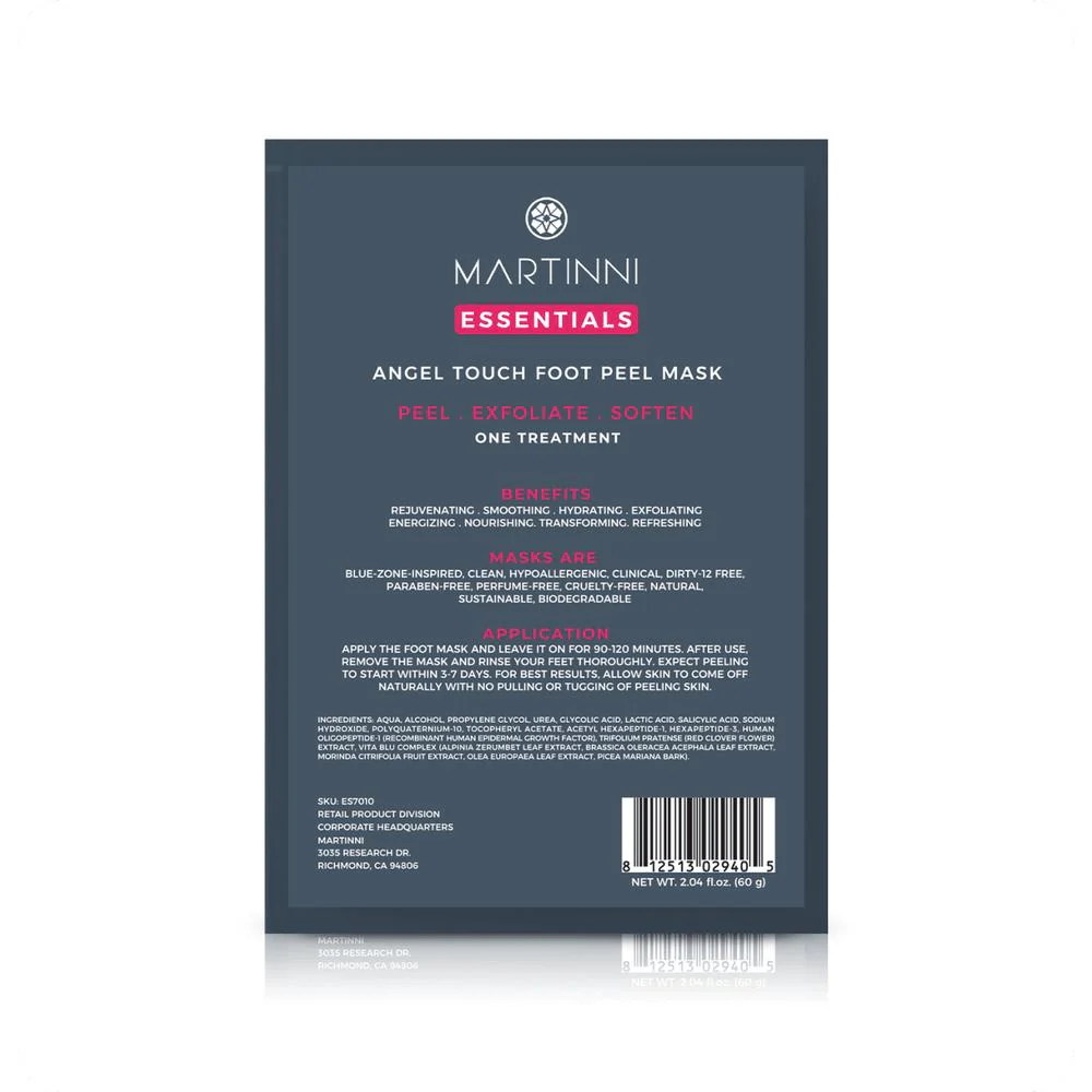 Angel Touch Peeling Foot Mask / Pack of 20 - Each Pre-Moistened 100% Natural and Paraben Free Mask is Single Use by Martinni