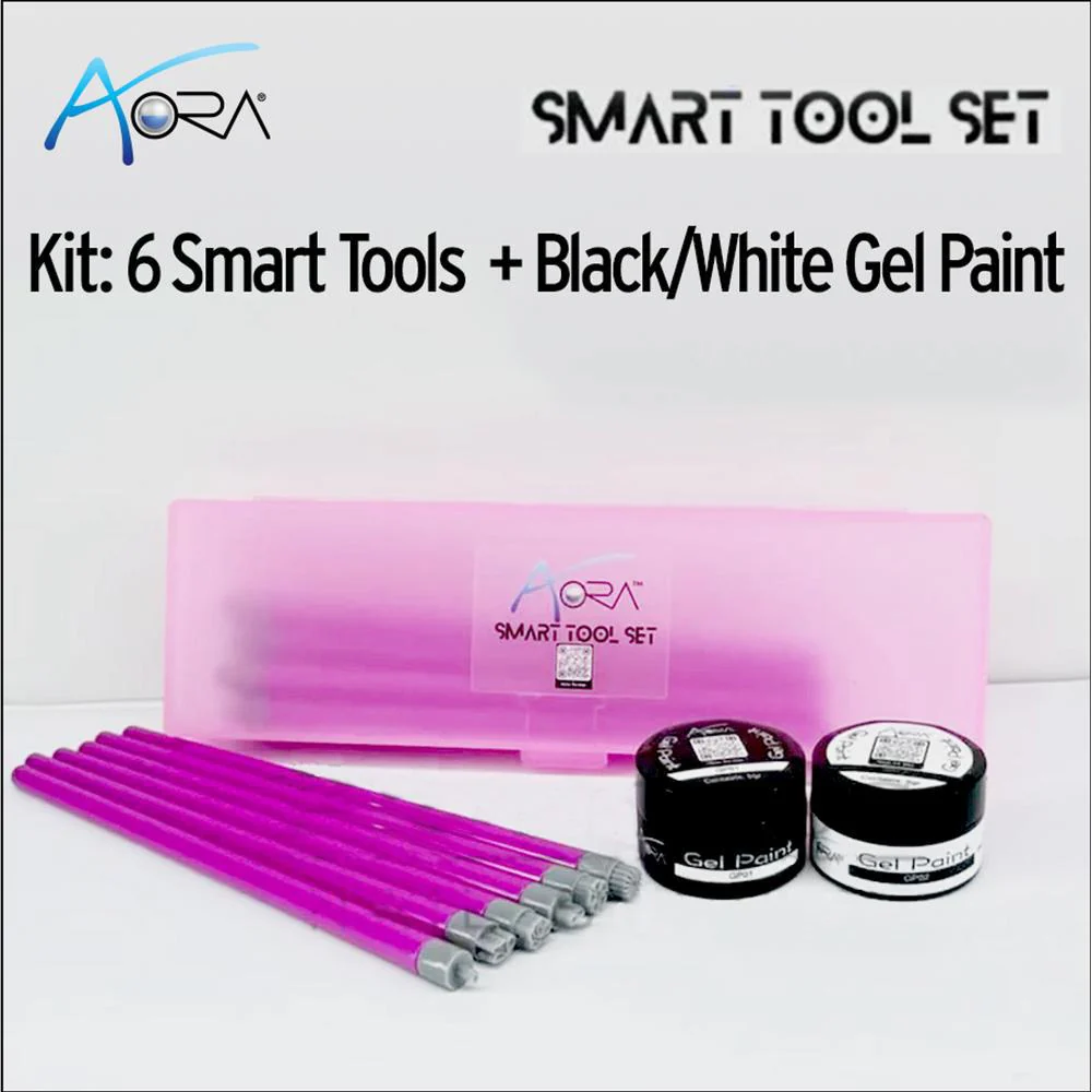 Aora Kit / 8 Pieces - Stamp Art Tool (6 Designs) + Black/White Gel Paint