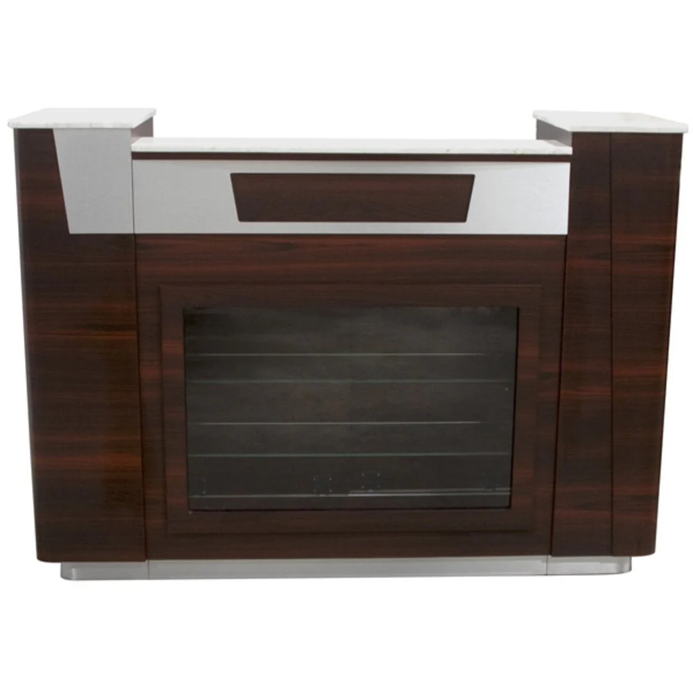 Asher Reception Desk / Dark Wood with Stainless Accents and Glass Display by HANS Equipment - Image 2