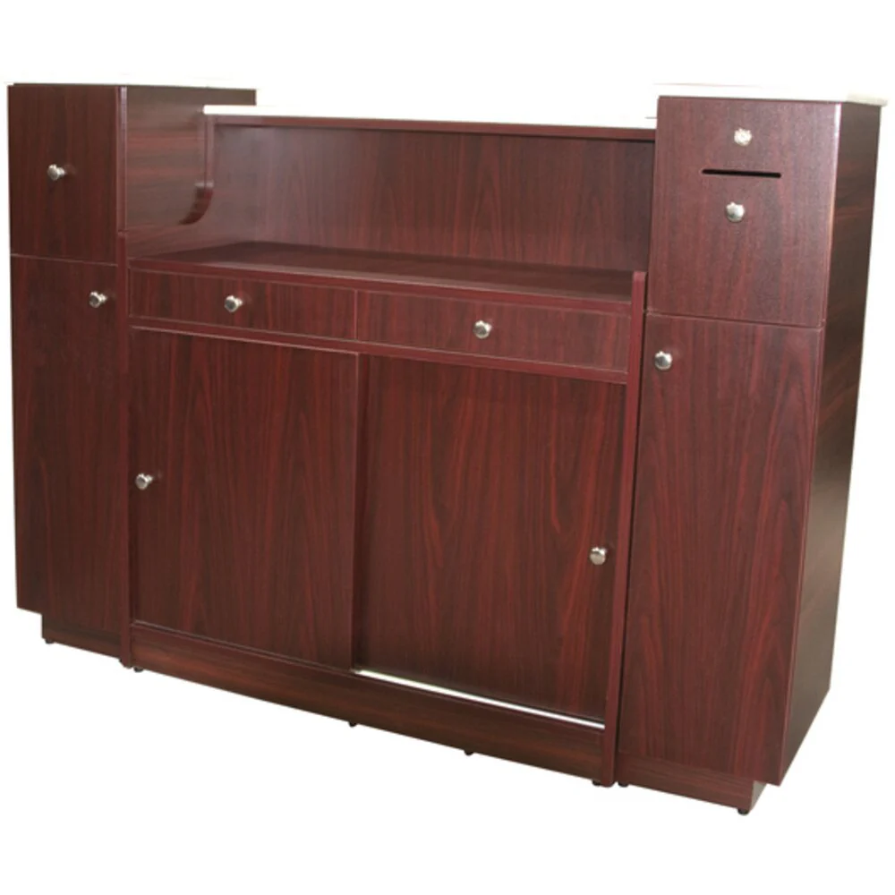 Asher Reception Desk / Dark Wood with Stainless Accents and Glass Display by HANS Equipment - Image 4