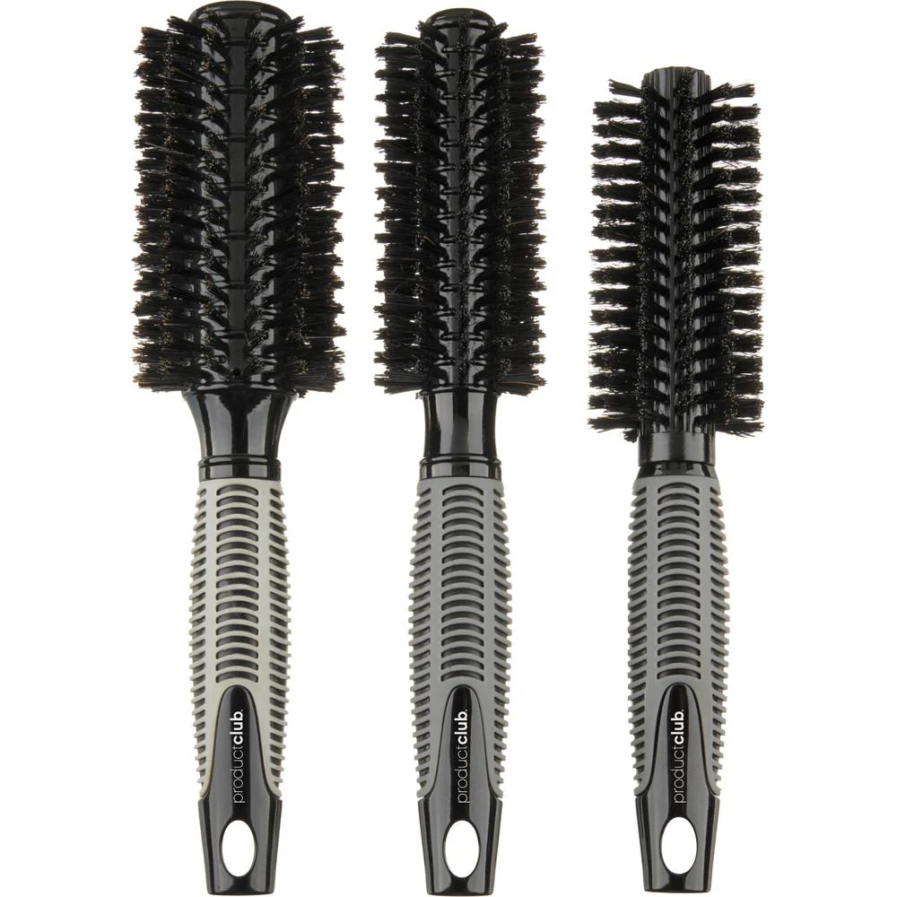 Boar Bristle Brush Set - 3 Round Brushes 1-3/4", 2", and 2 -1/4" by Product Club