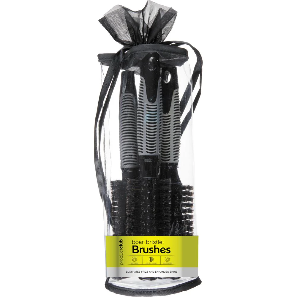 Boar Bristle Brush Set - 3 Round Brushes 1-3/4", 2", and 2 -1/4" by Product Club - Image 2