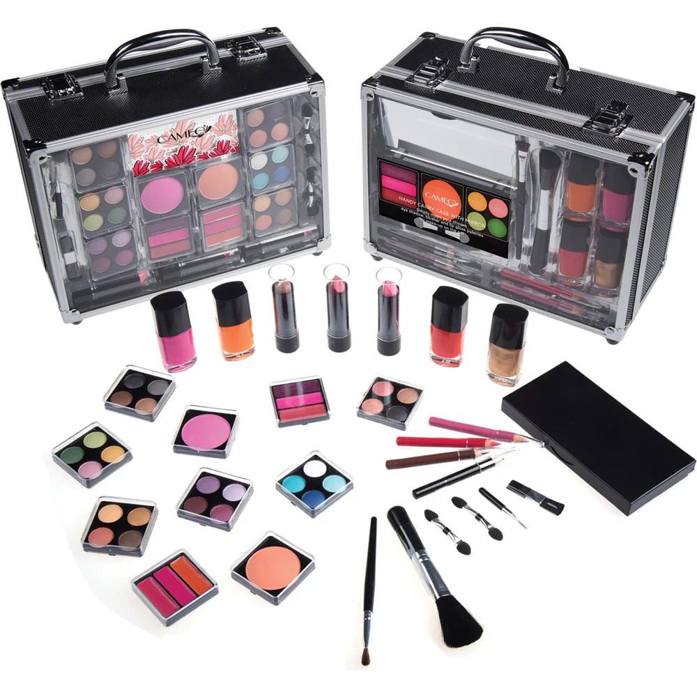 Black Accent Transparent Acrylic Carry All Makeup Train Case by Cameo - a Colorful Collection of Makeup For The Eyes, Lips and Face In a Stylish Train Case