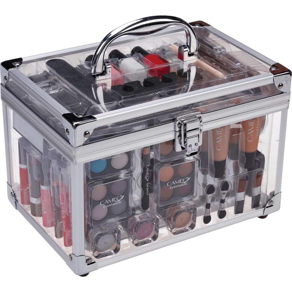 Cameo - Carry-All Trunk - a Huge Assortment of Makeup in a Clear Plastic, Carry-All Trunk With an Aluminum Handle and Trim