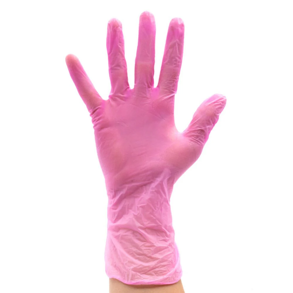 Colortrak Disposable Pink Vinyl Gloves - LARGE / 100 Pack - Image 5