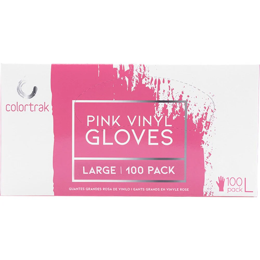 Colortrak Disposable Pink Vinyl Gloves - LARGE / 100 Pack - Image 6