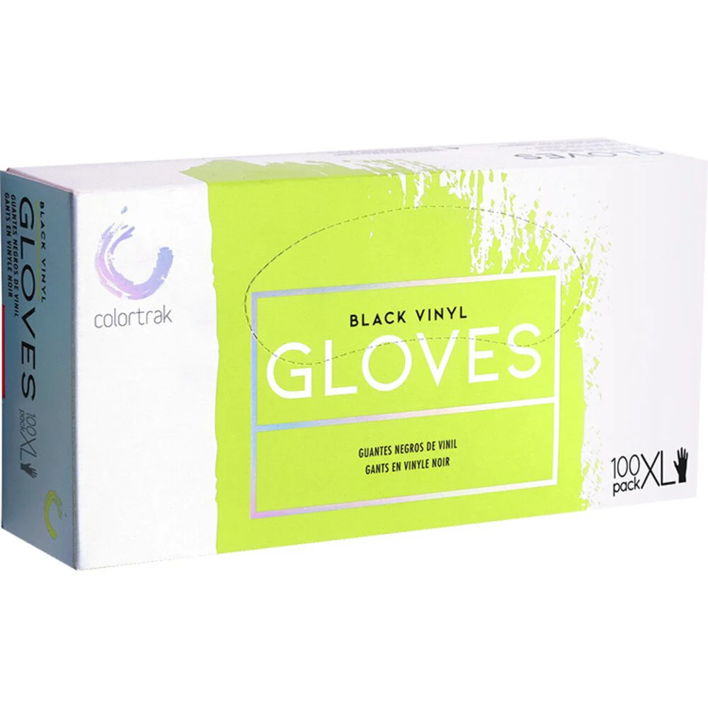 Colortrak Disposable Powder Free Black Vinyl Gloves - X-LARGE / 100 Count