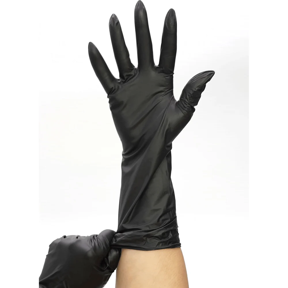Colortrak Extended Cuff Vinyl Gloves - Black - Medium / Case of 1,000 = (10) Boxes of 100 Count - Image 3