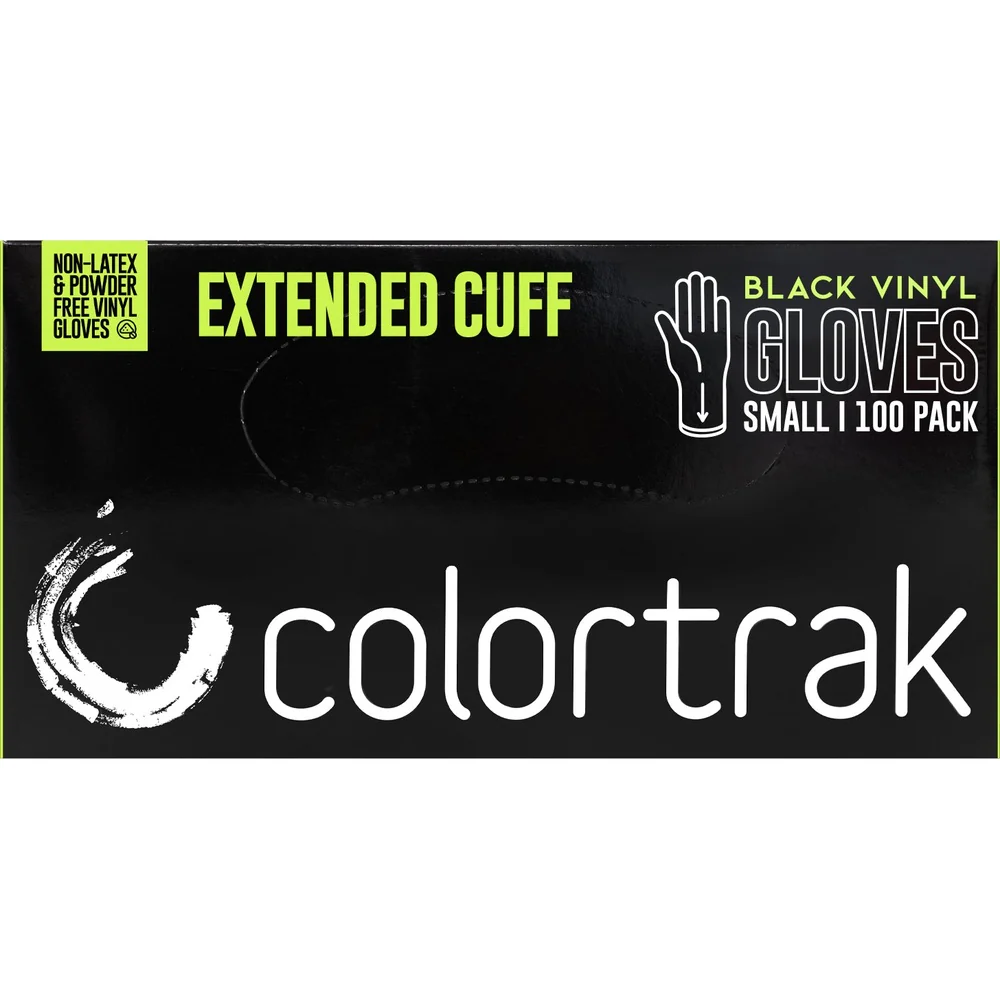 Colortrak Extended Cuff Vinyl Gloves - Black - Small / 100 Count - Image 2