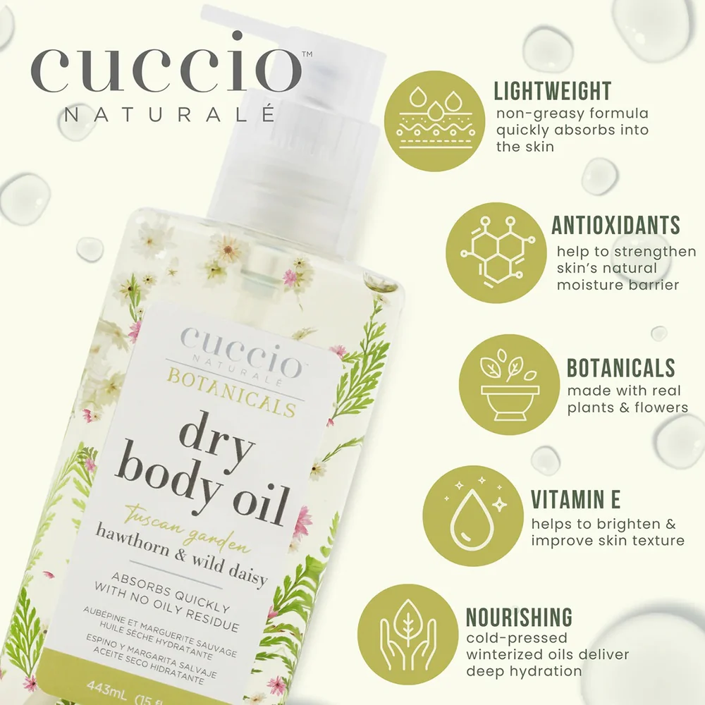 Cuccio Dry Body Oil - Tuscan Garden - Hawthorn & Wild Daisy / 15 oz. - Image 2