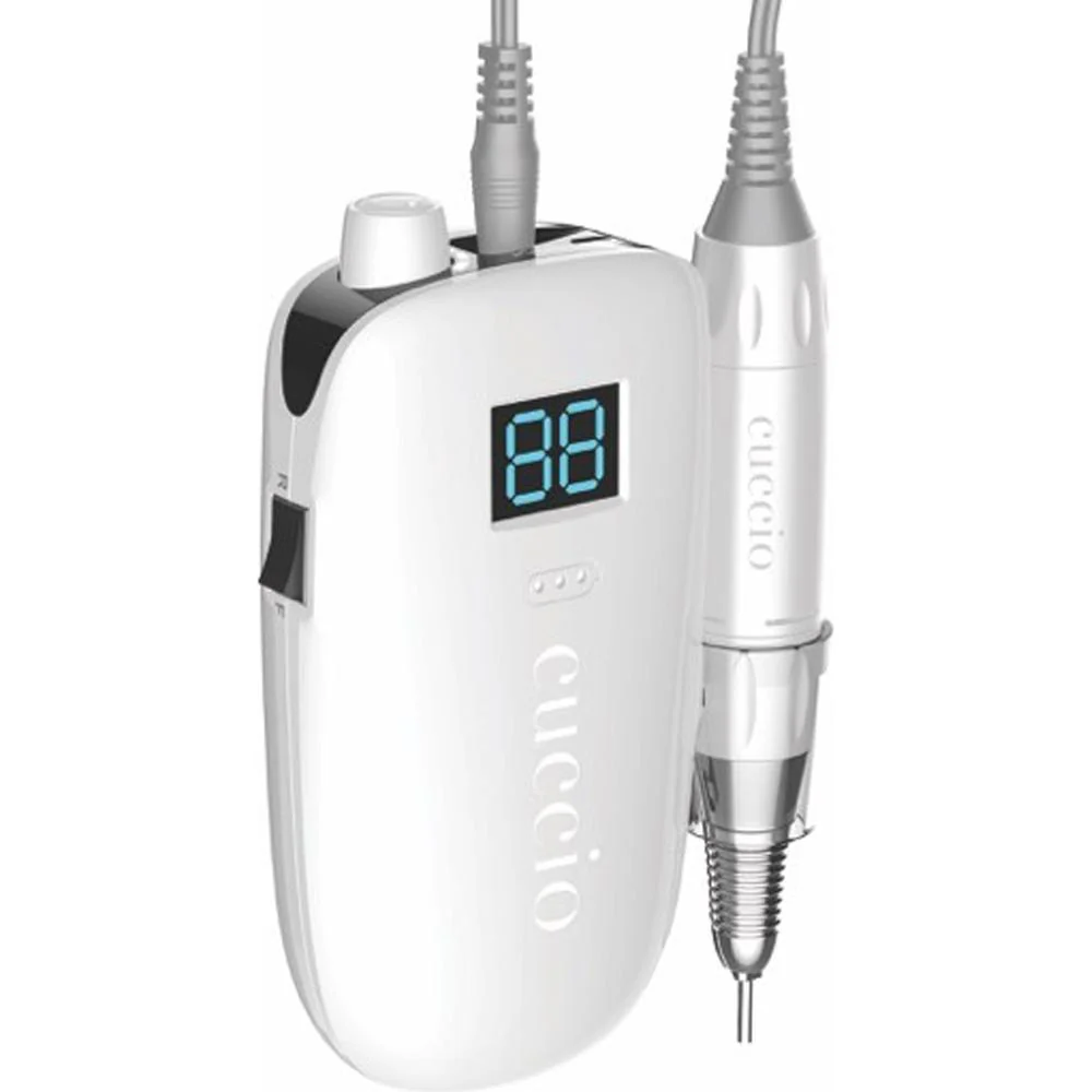 Cuccio - Portable Maxpro 35K E-File - This Nail Drill Buffs and Files All Nail Types With Little to No Vibration + Includes 6 Free Sanding Bits