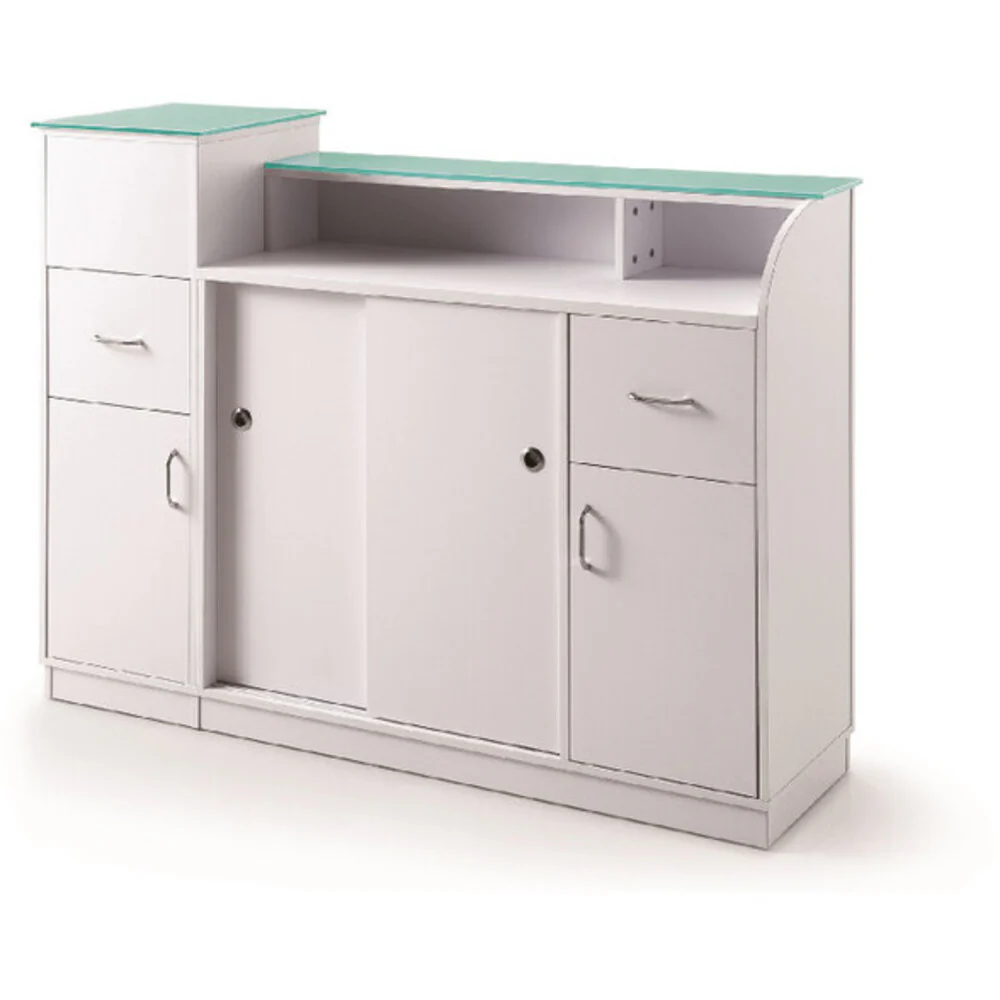 Dallas Reception Desk with Retail Display Case / White with Silver Accents by HANS Equipment - Image 2