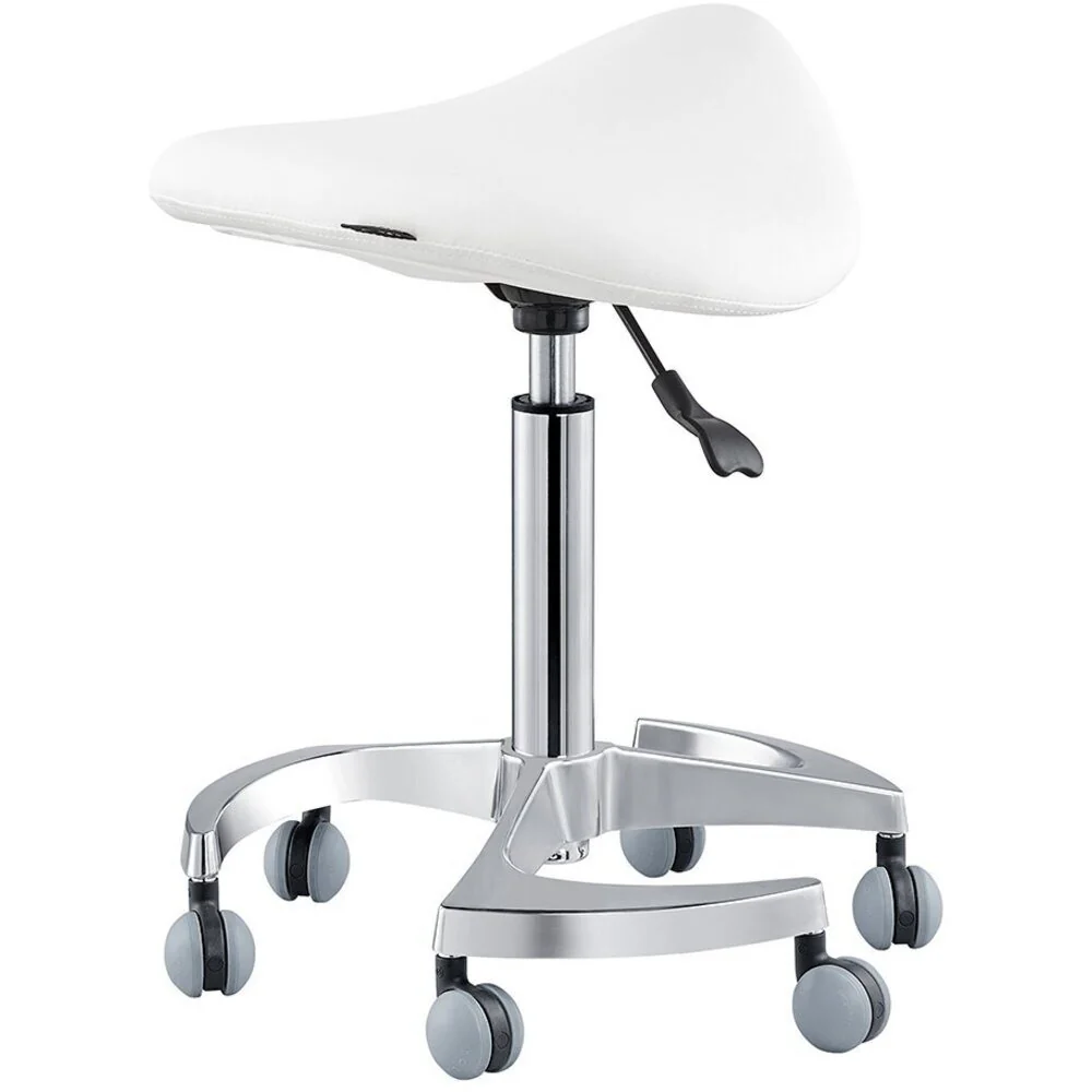 Harmony Medical Saddle Stool - WHITE / 22" - 29.125" Adjustable Seat Height + 6 Wheel Base by DIR Salon Furniture - Image 3