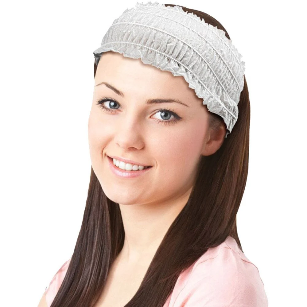 Disposable Stretch Ruffled Headband - 4" Wide / Case of 720 - Individually Wrapped