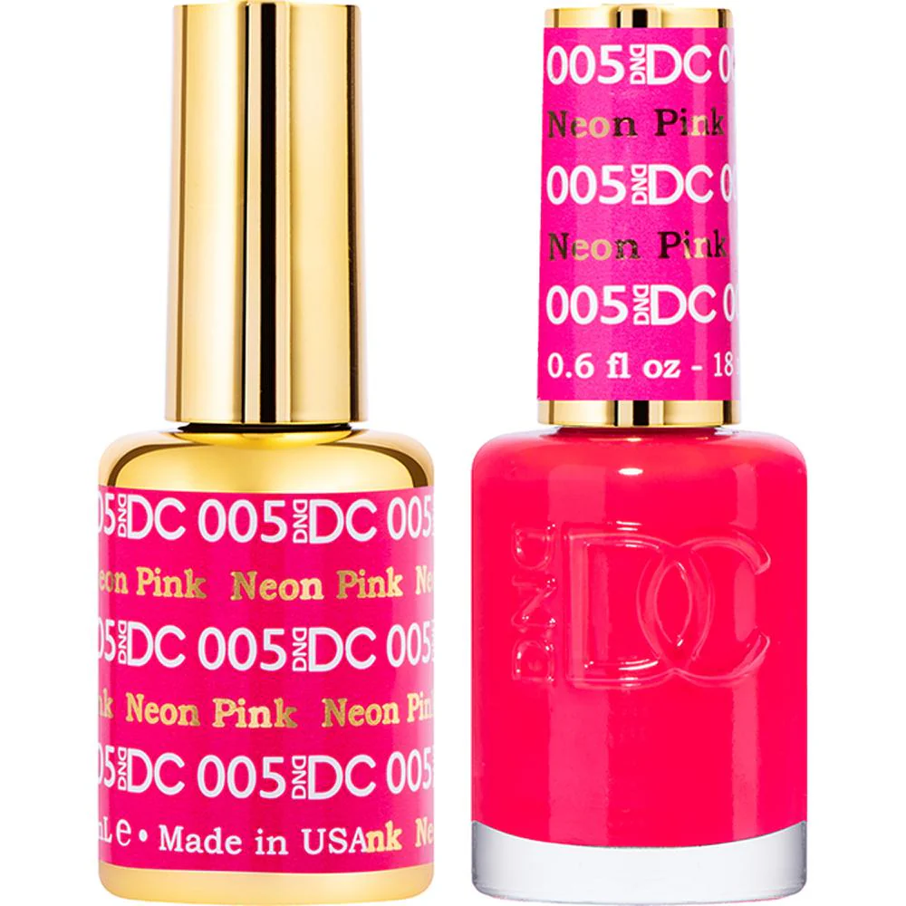 DND DC Duo Gel - #005 Neon Pink / Soak-Off Gel Polish 0.5 oz. + Nail Lacquer 0.5 oz.