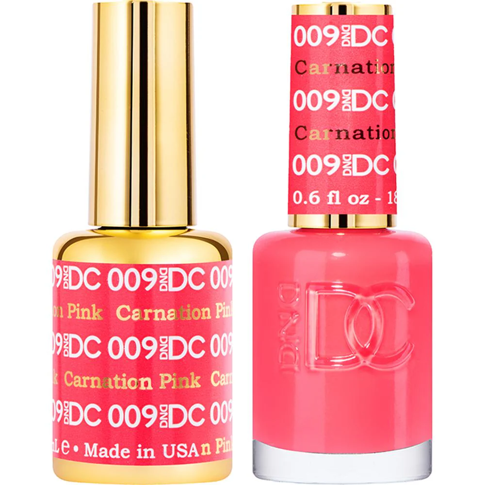 DND DC Duo Gel - #009 Carnation Pink / Soak-Off Gel Polish 0.5 oz. + Nail Lacquer 0.5 oz.