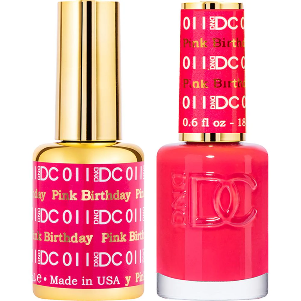 DND DC Duo Gel - #011 Pink Birthday / Soak-Off Gel Polish 0.5 oz. + Nail Lacquer 0.5 oz.