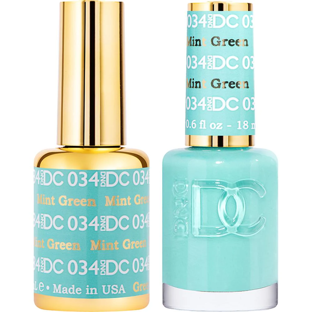 DND DC Duo Gel - #034 Mint Green / Soak-Off Gel Polish 0.5 oz. + Nail Lacquer 0.5 oz.
