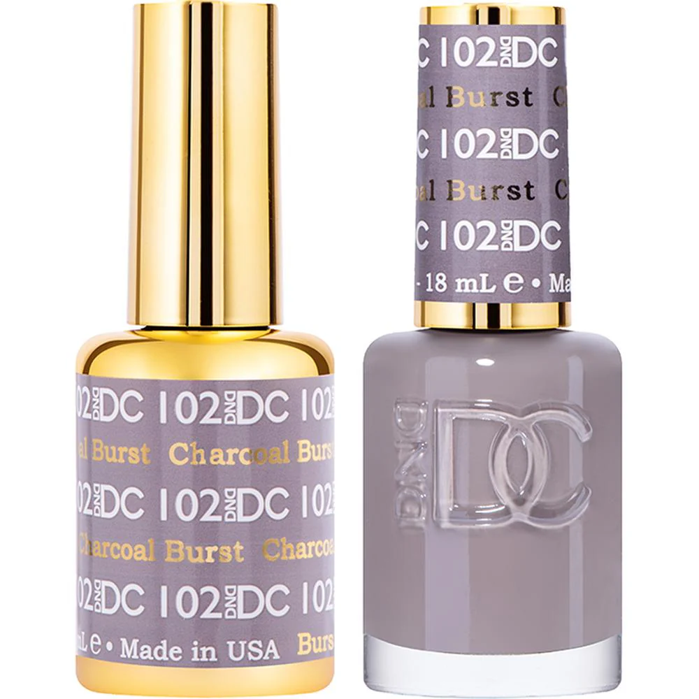 DND DC Duo Gel - #102 Charcoal Burst / Soak-Off Gel Polish 0.5 oz. + Nail Lacquer 0.5 oz.