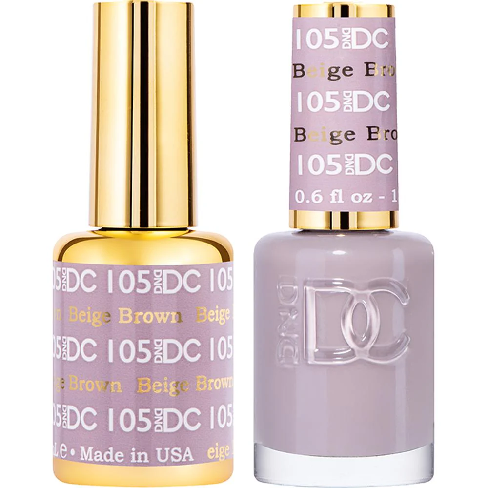 DND DC Duo Gel - #105 Beige Brown / Soak-Off Gel Polish 0.5 oz. + Nail Lacquer 0.5 oz.