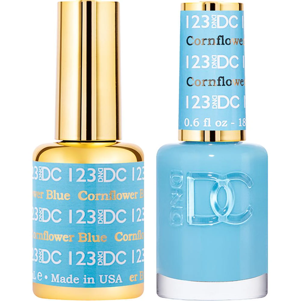 DND DC Duo Gel - #123 Cornflower Blue / Soak-Off Gel Polish 0.5 oz. + Nail Lacquer 0.5 oz.