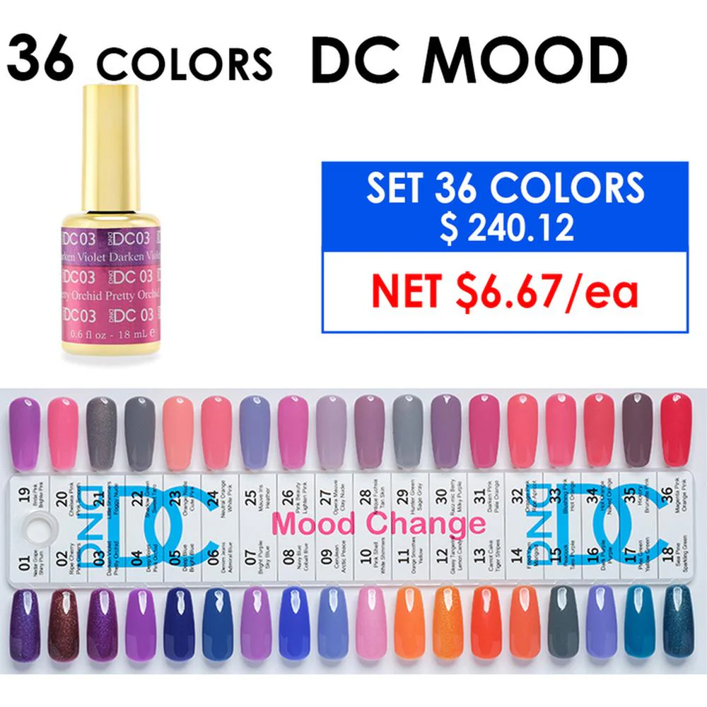 DND DC Mood Gel - Complete Set - 36 Colors (#01 - #36) - Get Free 1 Sample Tip Set