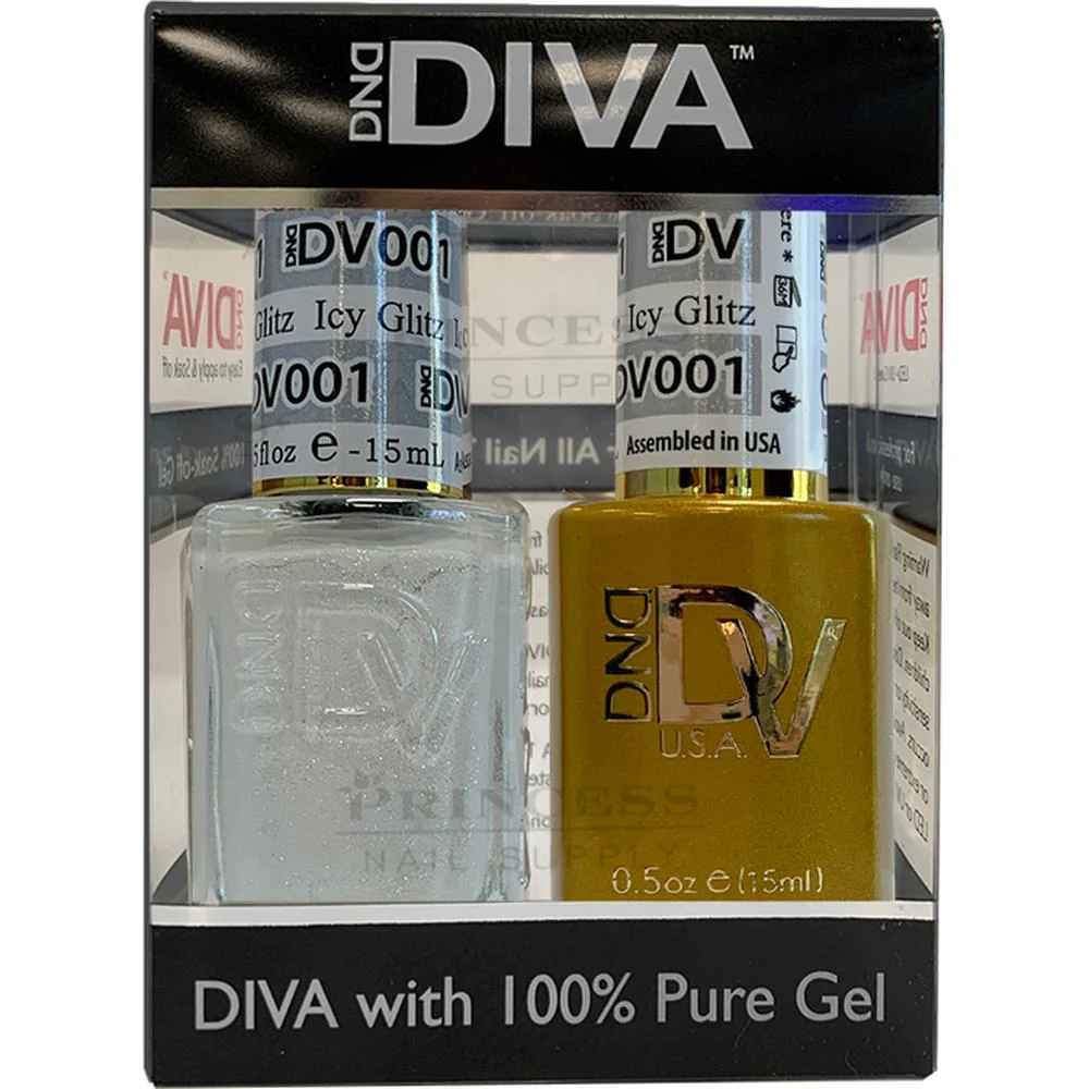 DND Diva Duo Gel - #001 - Icy Glitz / Soak-Off Gel Polish 0.5 oz. + Nail Lacquer 0.5 oz.
