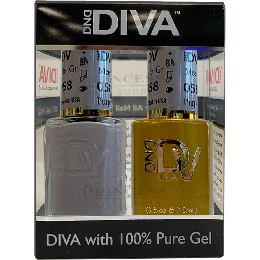 DND Diva Duo Gel - #058 - Gray Meets Purple / Soak-Off Gel Polish 0.5 oz. + Nail Lacquer 0.5 oz.