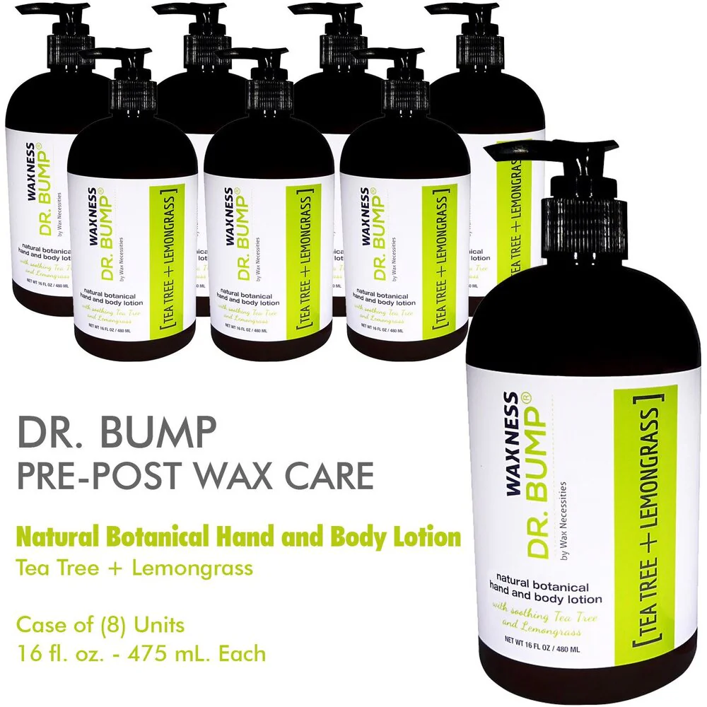 Dr. Bump Natural Botanical Hand and Body Lotion / Tea Tree + Lemongrass / PRE-POST WAX CARE / Case of (8 Units) - 16 fl. oz. - 480 mL. Each