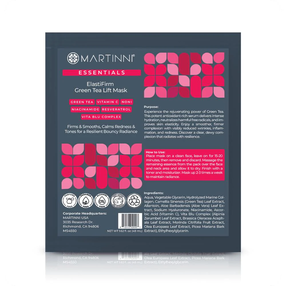 ElastiFirm Green Tea Lift Mask / Pack of 15 - Each Pre-Moistened 100% Natural and Paraben Free Mask is Single Use by Martinni - Image 2
