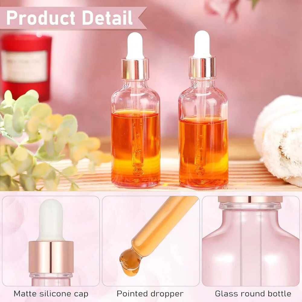 Elegant Pink 2 oz. Glass Dropper Bottles for Spa & Salon / Case of 50 - Image 3