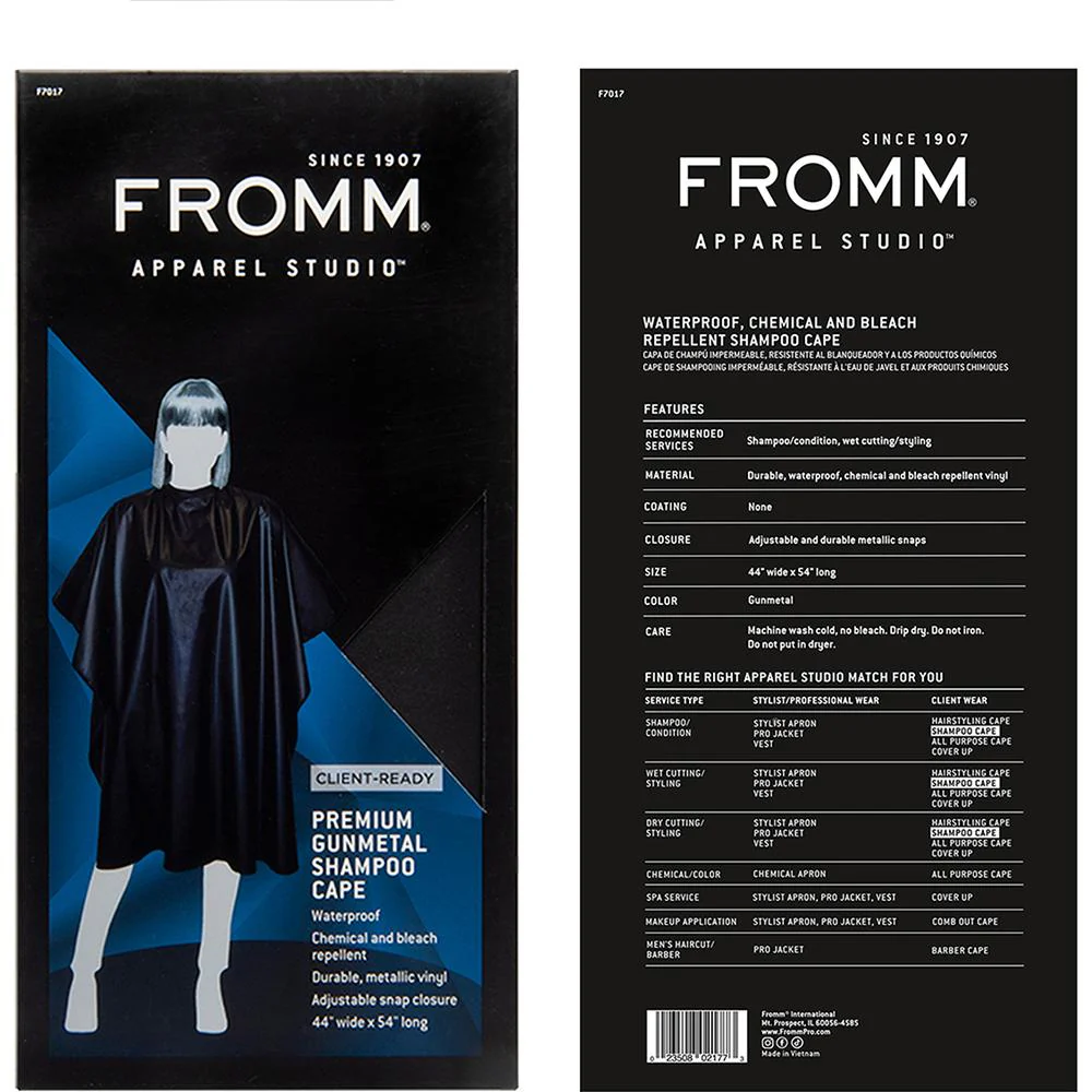 Fromm Apparel Studio Premium Gunmetal Shampoo Cape - Snap Closure - Gunmetal Gray / 54"L x 44"W - Image 3