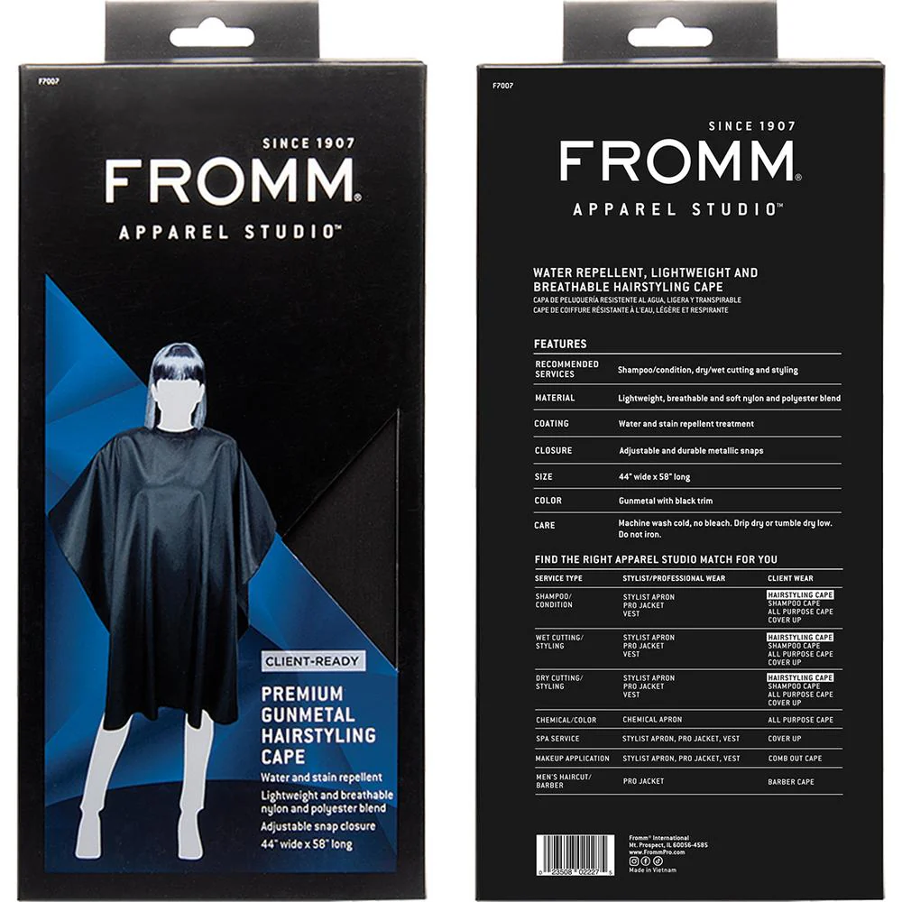 Fromm Apparel Studio Premium Hairstyling Cape - Snap Closure - Gunmetal / 58"L x 44"W - Image 5