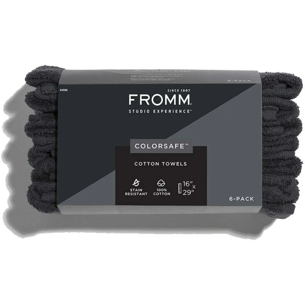 Fromm Color Studio Safe Stain Resistant Towels - 100% Pure Cotton - 16" X 29" / 6 Pack - BLACK