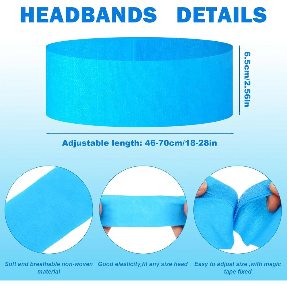 High-Quality Adjustable Length Disposable Headbands for Professional Use - Ideal for Injectables, Spas, Salons, Skincare, and Makeup Applications - Blue / 2.5" Wide X 18-28" Long / Case of 256 - Individually Wrapped - Image 2